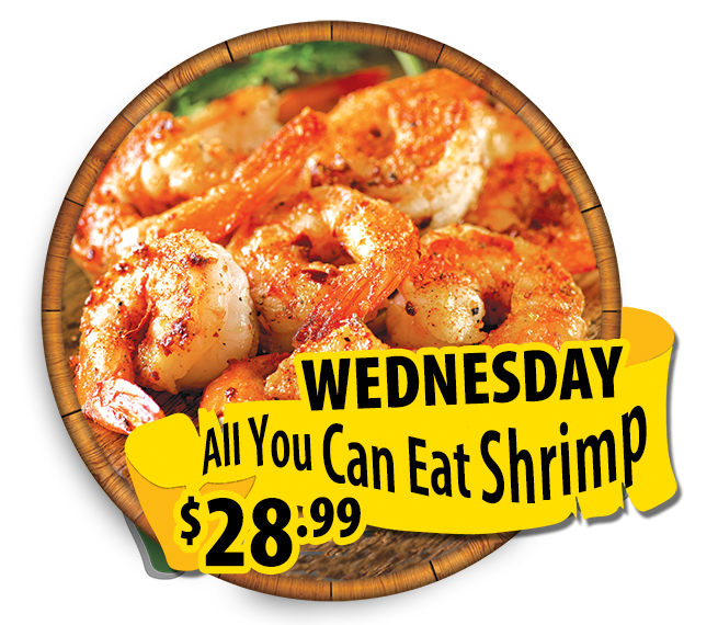 every wednesday all you can eat shrimp 28.99 hidden treasure restaurants